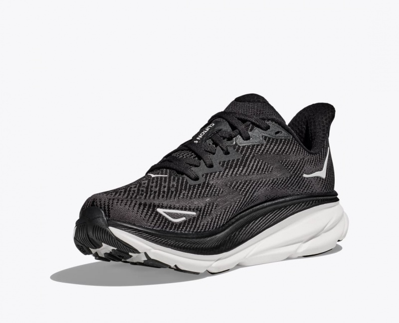 HOKA Clifton 9 Men's Running Shoes Black / White | 012954ASQ