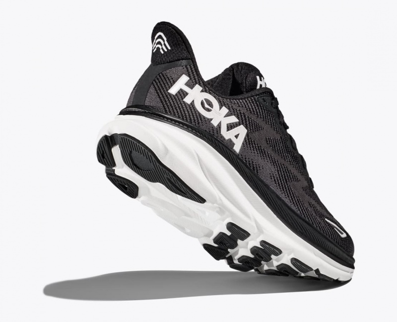 HOKA Clifton 9 Men's Running Shoes Black / White | 012954ASQ