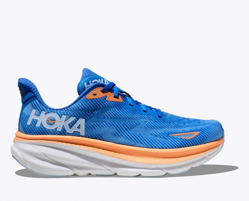 HOKA Clifton 9 Men\'s Running Shoes Blue / Orange | 172385PRA