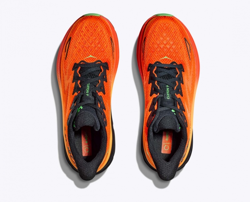 HOKA Clifton 9 Men's Running Shoes Dark Orange / Black | 150683HUQ