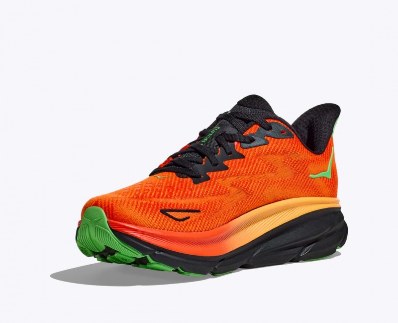 HOKA Clifton 9 Men's Running Shoes Dark Orange / Black | 150683HUQ