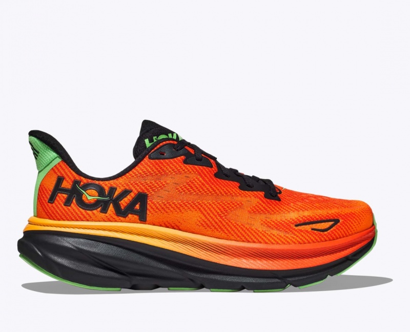 HOKA Clifton 9 Men\'s Running Shoes Dark Orange / Black | 150683HUQ