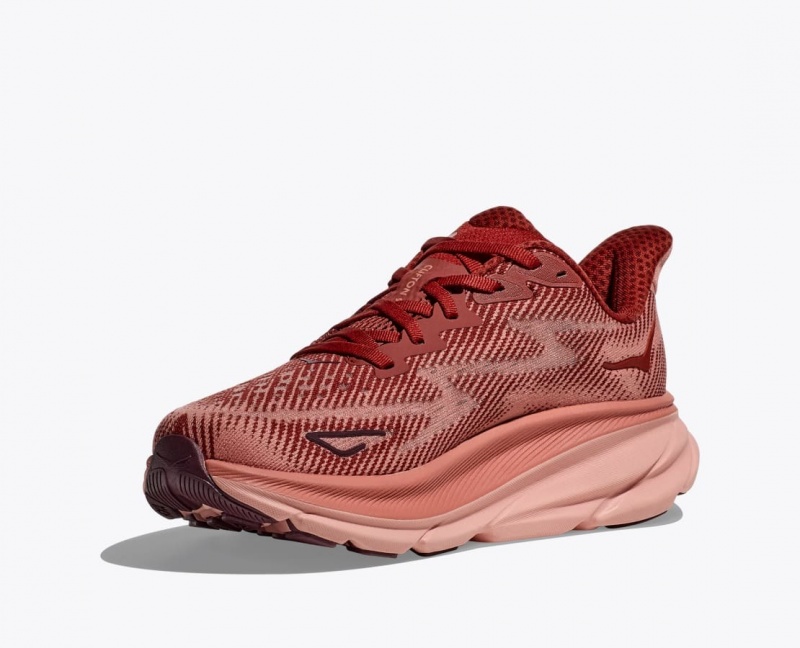 HOKA Clifton 9 Men's Running Shoes Dark Red / Coral | 921530JZE