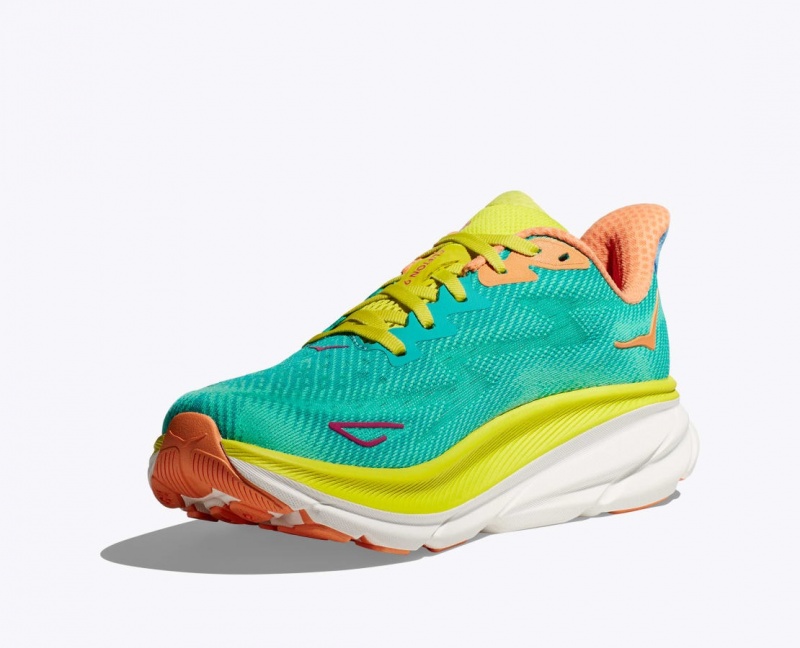 HOKA Clifton 9 Men's Running Shoes Dark Turquoise / Green | 210584IDV