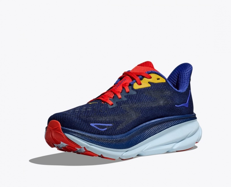 HOKA Clifton 9 Men's Running Shoes Navy / Dark Coral | 306852HFS