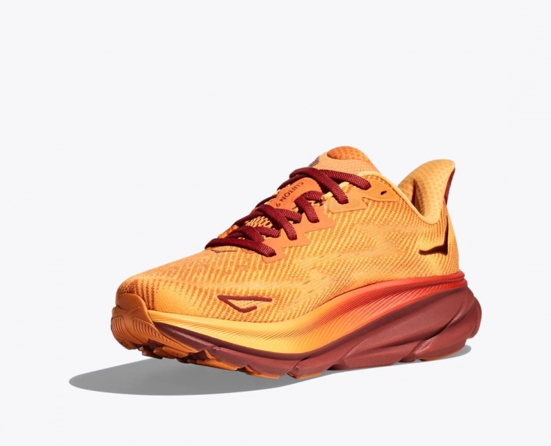 HOKA Clifton 9 Men's Running Shoes Orange / Dark Red | 650827OPZ