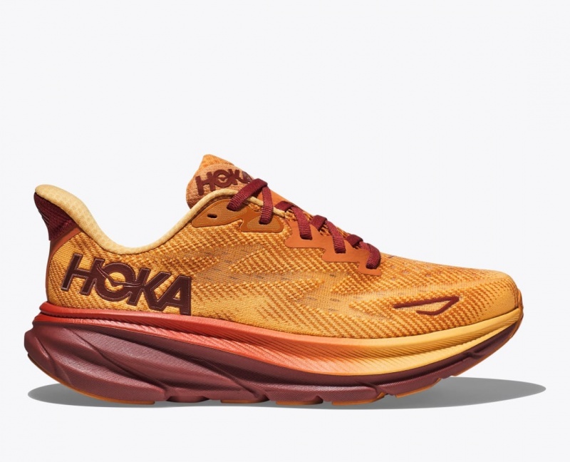 HOKA Clifton 9 Men\'s Running Shoes Orange / Dark Red | 650827OPZ