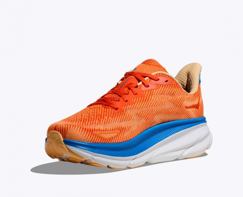 HOKA Clifton 9 Men's Running Shoes Orange / Blue | 624079GTN