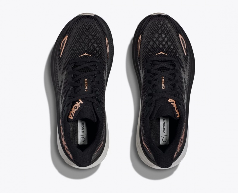 HOKA Clifton 9 Women's Running Shoes Black / Rose Gold | 210856BXJ