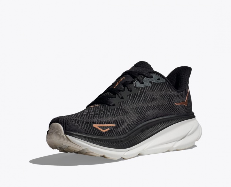 HOKA Clifton 9 Women's Running Shoes Black / Rose Gold | 210856BXJ