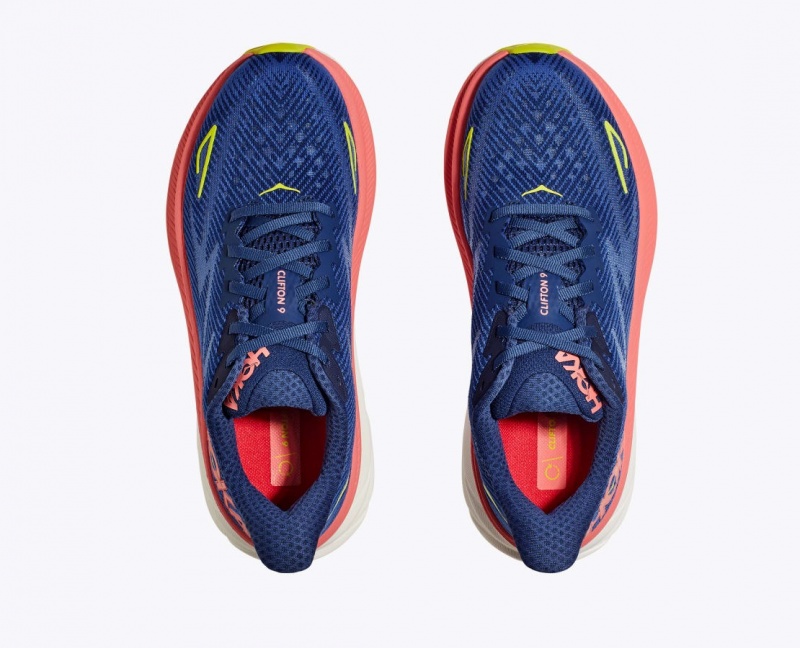 HOKA Clifton 9 Women's Running Shoes Navy / Coral | 687204KLD