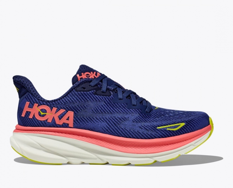 HOKA Clifton 9 Women\'s Running Shoes Navy / Coral | 687204KLD