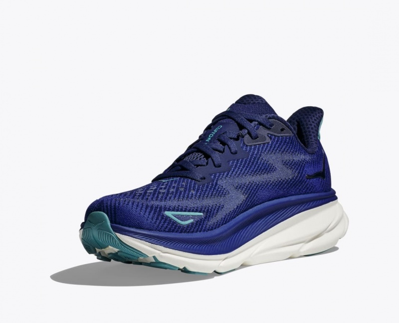 HOKA Clifton 9 Women's Running Shoes Navy / Turquoise | 417536QYW