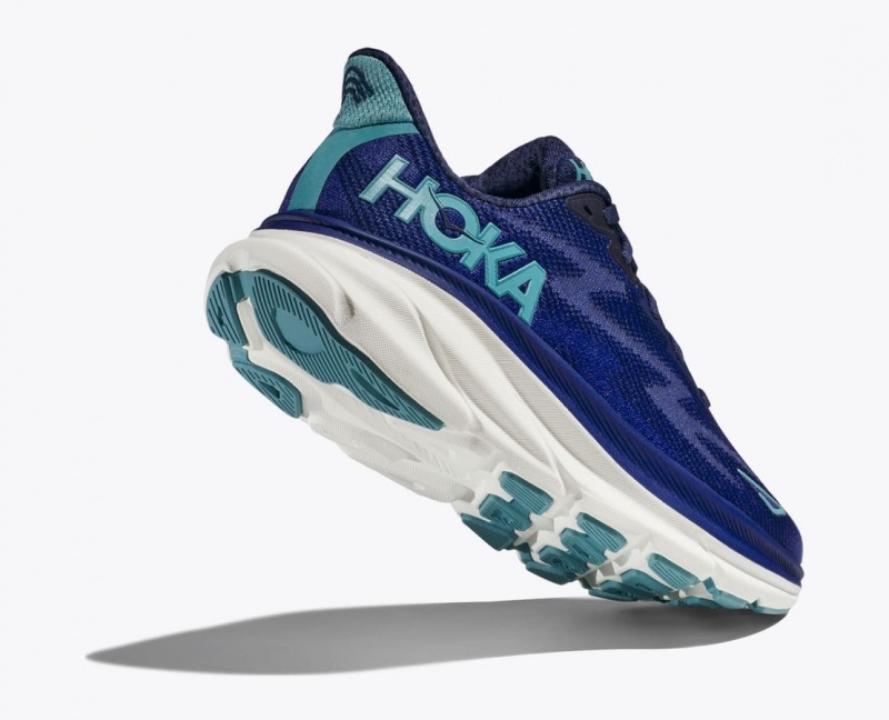 HOKA Clifton 9 Women's Running Shoes Navy / Turquoise | 417536QYW