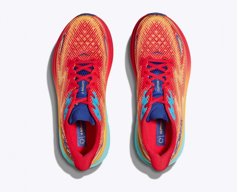 HOKA Clifton 9 Women's Running Shoes Orange / Red / Blue | 875269EHO