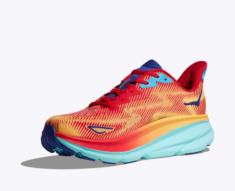 HOKA Clifton 9 Women's Running Shoes Orange / Red / Blue | 875269EHO