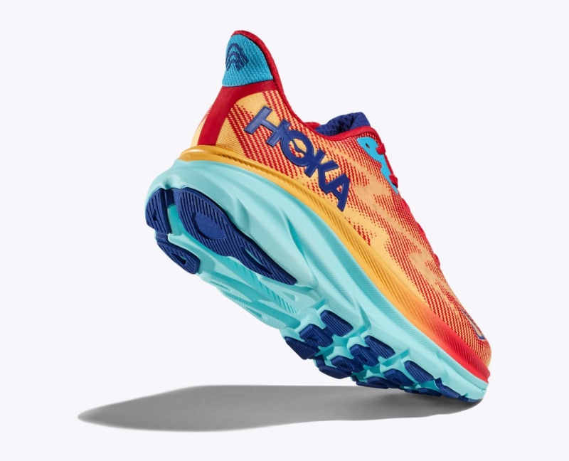 HOKA Clifton 9 Women's Running Shoes Orange / Red / Blue | 875269EHO