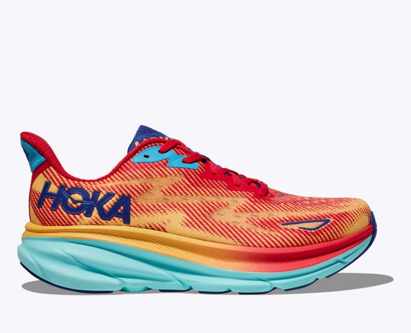 HOKA Clifton 9 Women\'s Running Shoes Orange / Red / Blue | 875269EHO