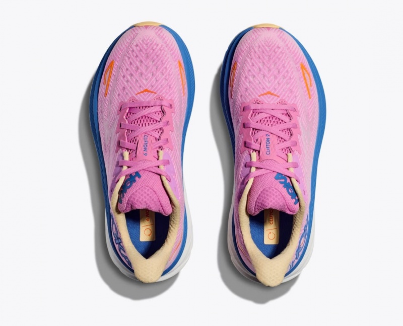 HOKA Clifton 9 Women's Running Shoes Pink / Blue | 632590FGN