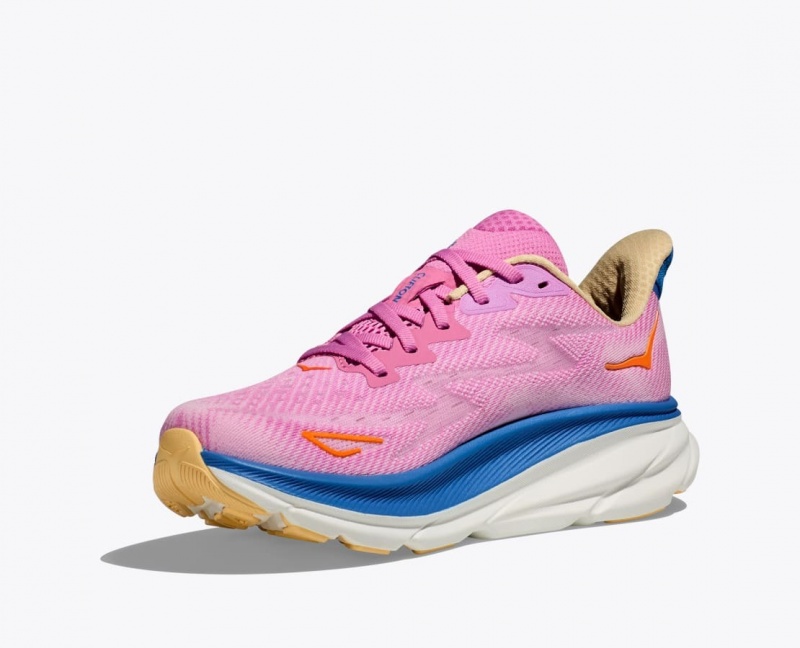 HOKA Clifton 9 Women's Running Shoes Pink / Blue | 632590FGN