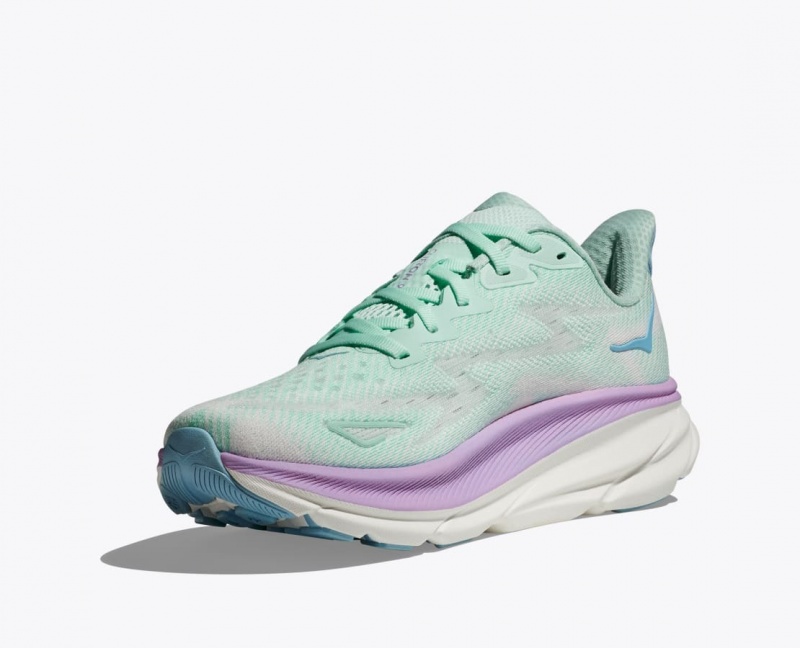 HOKA Clifton 9 Women's Running Shoes Turquoise / Purple | 471832IVS