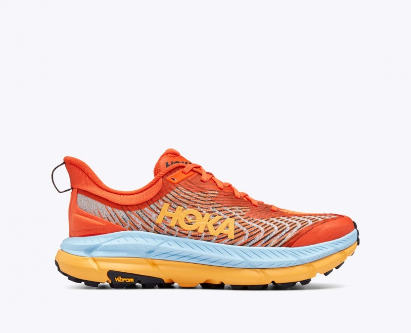 HOKA Mafate Speed 4 Men\'s Trail Running Shoes Coral / Light Blue / Orange | 250839YHP