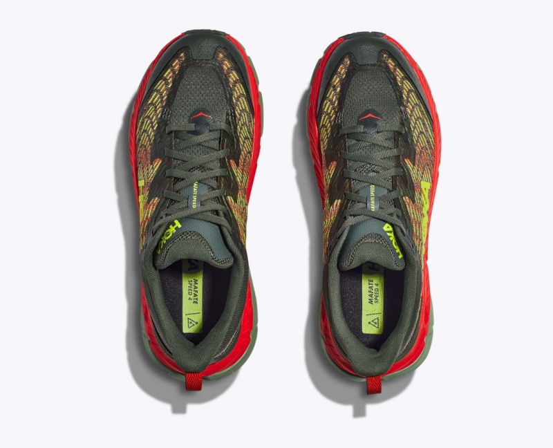 HOKA Mafate Speed 4 Men's Trail Running Shoes Olive / Red | 297618GQU