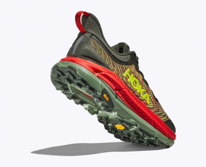 HOKA Mafate Speed 4 Men's Trail Running Shoes Olive / Red | 297618GQU