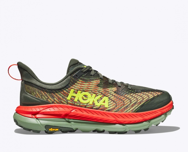 HOKA Mafate Speed 4 Men\'s Trail Running Shoes Olive / Red | 297618GQU