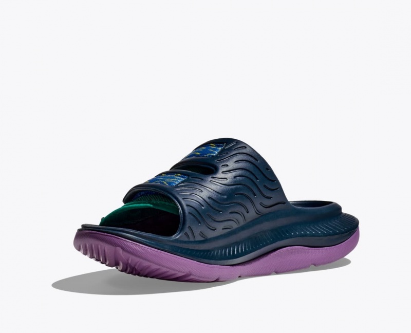 HOKA Ora Luxe Men's Slide Dark Blue / Green / Purple | 410835JAI