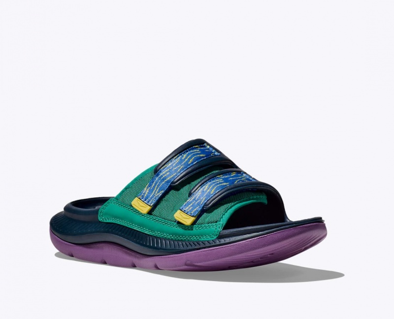 HOKA Ora Luxe Men's Slide Dark Blue / Green / Purple | 410835JAI