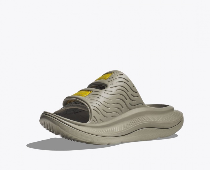 HOKA Ora Luxe Men's Slide Khaki / Yellow | 436209HQP