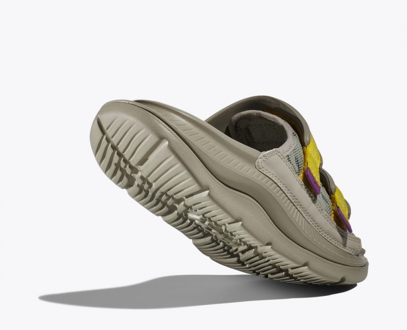 HOKA Ora Luxe Men's Slide Khaki / Yellow | 436209HQP