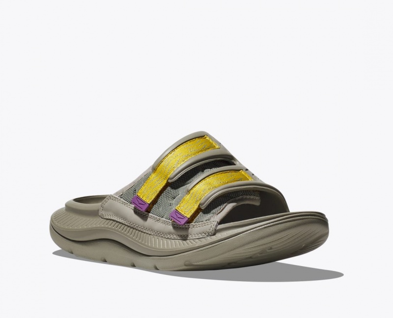 HOKA Ora Luxe Men's Slide Khaki / Yellow | 436209HQP