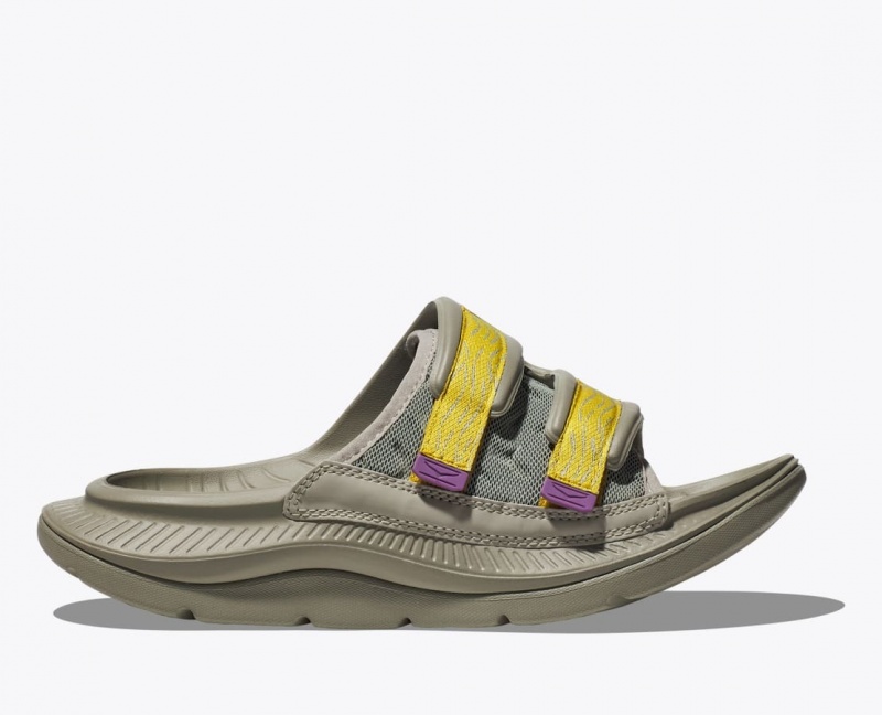 HOKA Ora Luxe Men\'s Slide Khaki / Yellow | 436209HQP