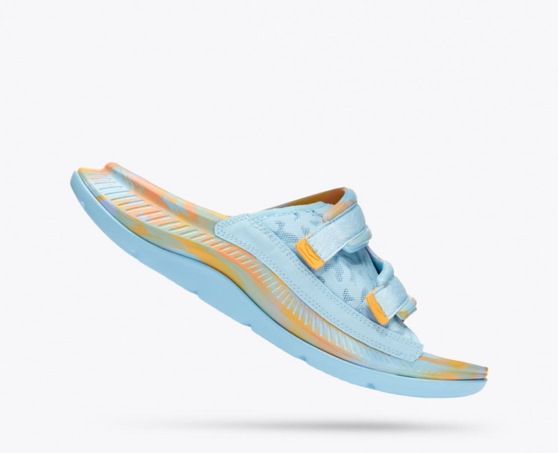 HOKA Ora Luxe Men's Slide Light Blue / Orange | 539620ECL