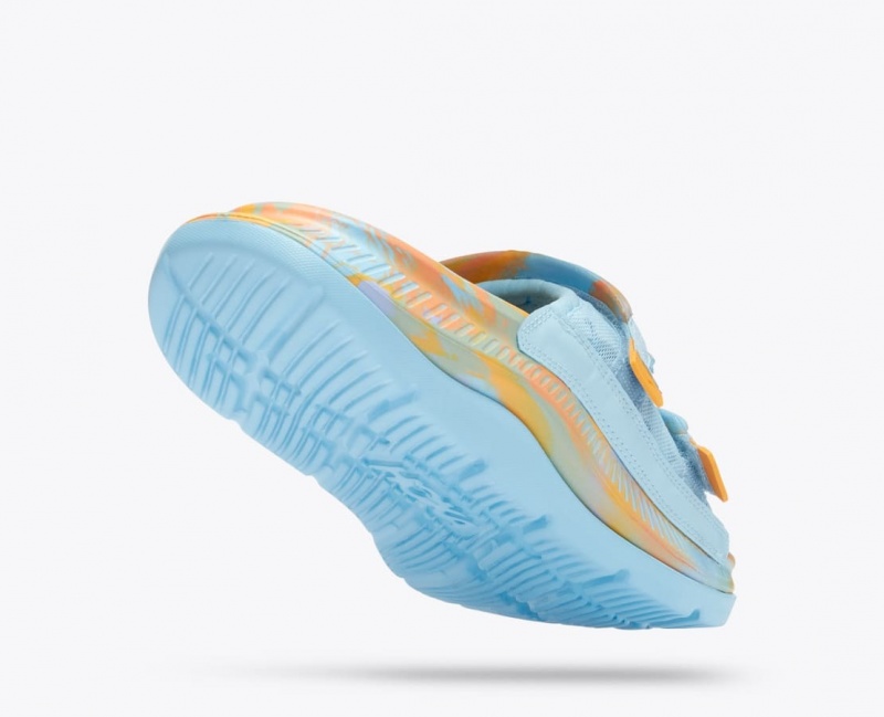 HOKA Ora Luxe Men's Slide Light Blue / Orange | 539620ECL