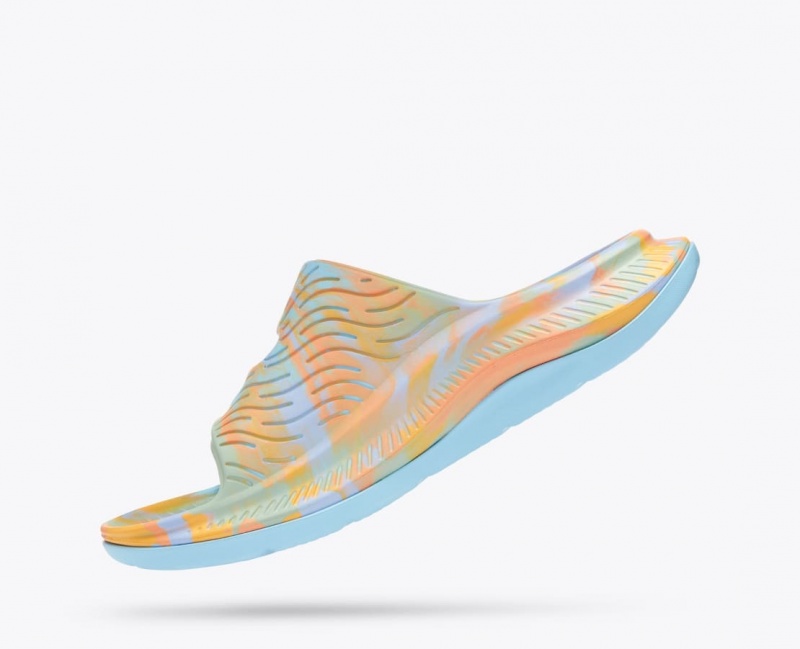 HOKA Ora Luxe Men's Slide Light Blue / Orange | 539620ECL