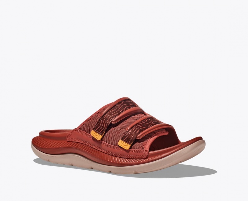 HOKA Ora Luxe Men's Slide Red Brown | 206195OZX