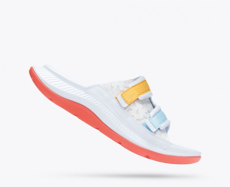 HOKA Ora Luxe Men's Slide White / Orange / Blue | 784561ARK