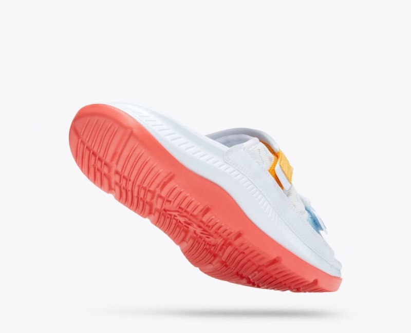 HOKA Ora Luxe Men's Slide White / Orange / Blue | 784561ARK