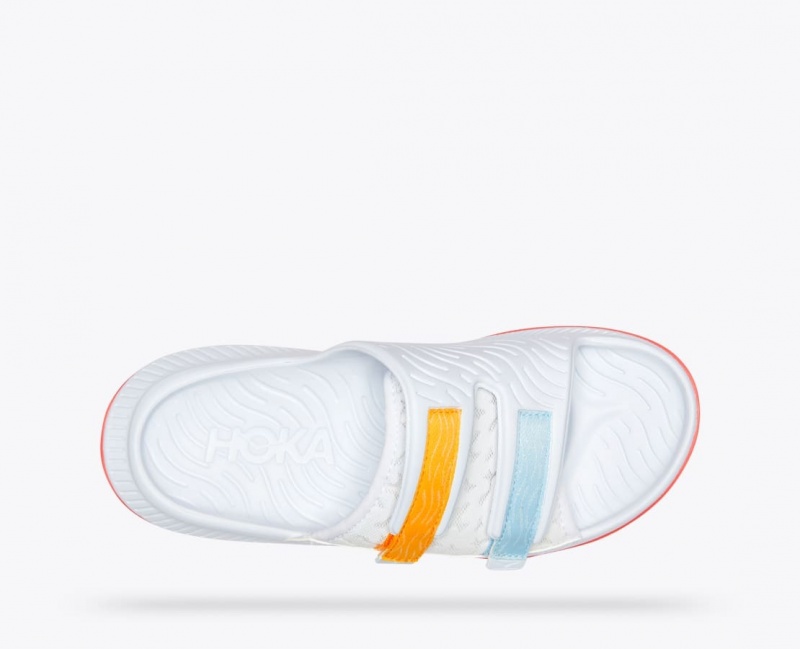 HOKA Ora Luxe Men's Slide White / Orange / Blue | 784561ARK