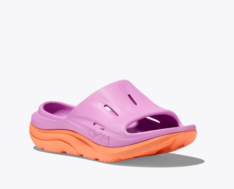 HOKA Ora Recovery 3 Kids' Slides Pink / Orange | 851037EVB