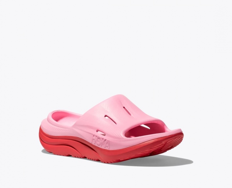 HOKA Ora Recovery 3 Kids' Slides Pink / Red | 839574ISB