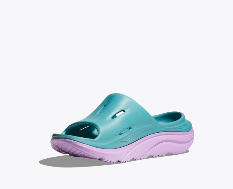 HOKA Ora Recovery 3 Kids' Slides Turquoise / Light Purple | 076351XWM