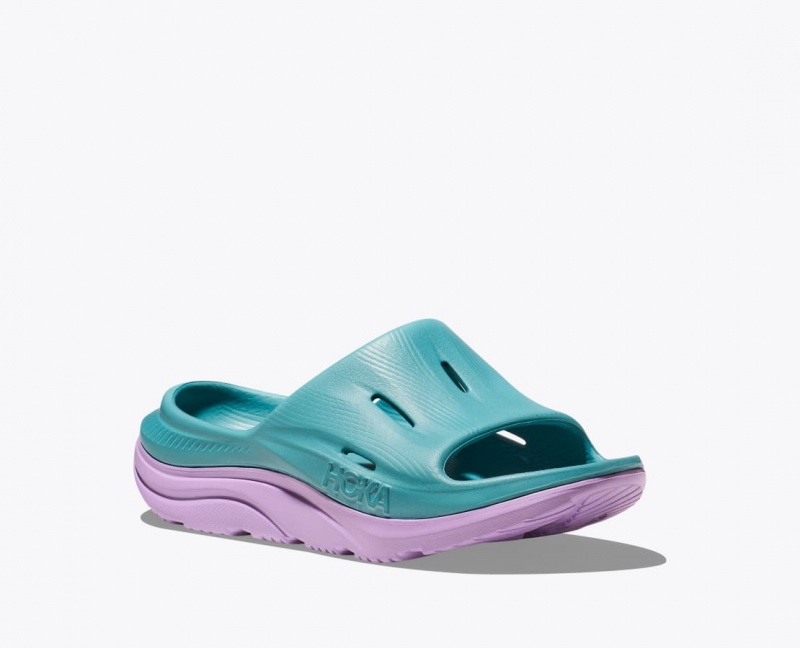 HOKA Ora Recovery 3 Kids' Slides Turquoise / Light Purple | 076351XWM