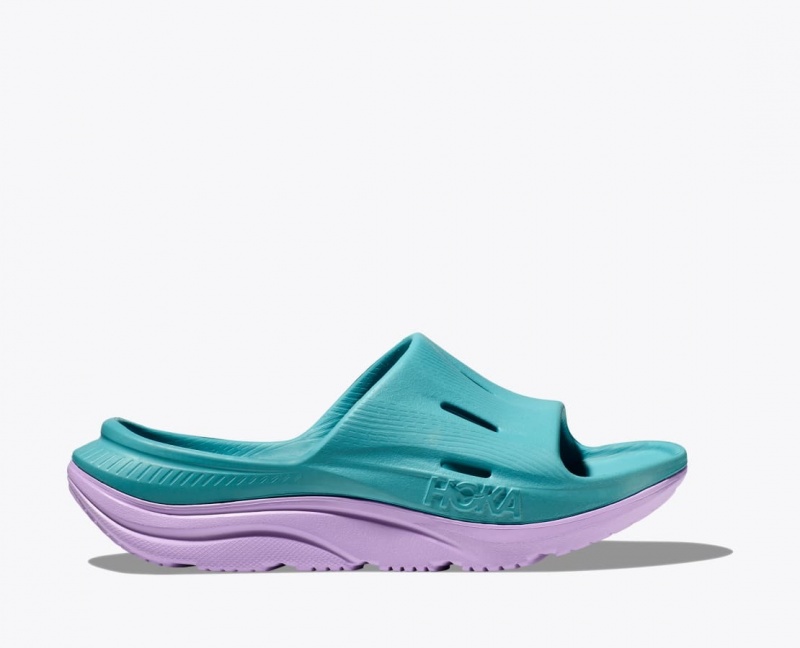 HOKA Ora Recovery 3 Kids\' Slides Turquoise / Light Purple | 076351XWM