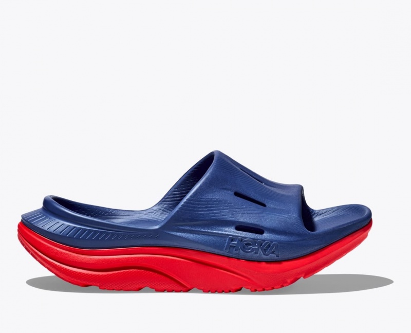 HOKA Ora Recovery 3 Women\'s Slide Navy / Red | 645739CMV