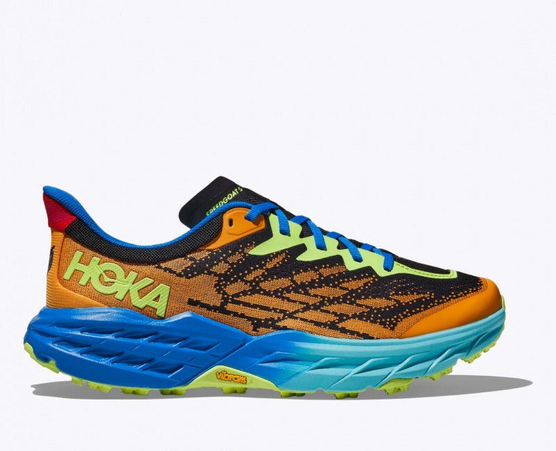 HOKA Speedgoat 5 Men\'s Trail Running Shoes Orange / Black / Blue | 841953REQ