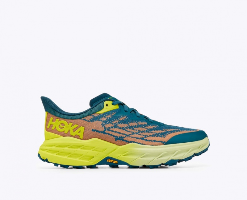 HOKA Speedgoat 5 Men\'s Trail Running Shoes Dark Green / Orange | 451683KHP